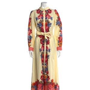 Sezane Long Sleeve Dress - Cream with Red and Blue Floral